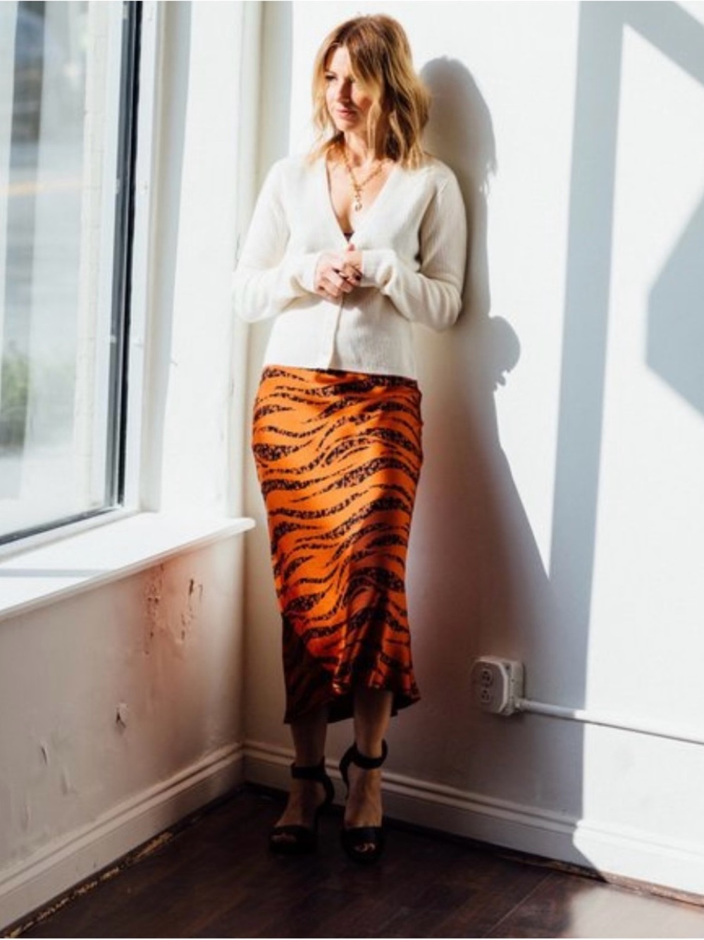 Anine Bing Bar Silk Skirt in Rust Zebra